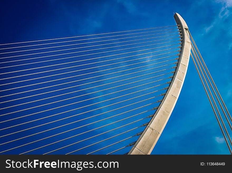 Cable Stayed Bridge, Blue, Sky, Landmark