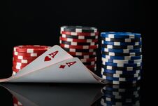 Two Red Aces In Poker Cards Against The Background Of Poker Stakes Stock Photos Two Red Aces In Poker Cards Against The Background Of Poker Stakes Stock Photos
