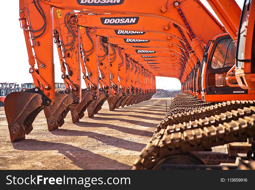 Orange, Construction Equipment, Vehicle, Crane