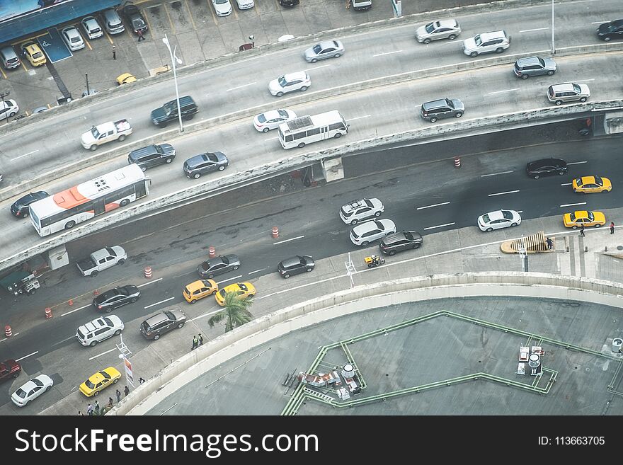 City traffic concept, rush hour aerial , many cars in city traffic -