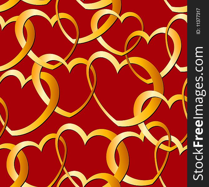 Vector illustration of Seamless Golden Heart Pattern