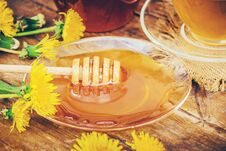 Honey From Dandelion And A Cup Of Tea. Royalty Free Stock Image