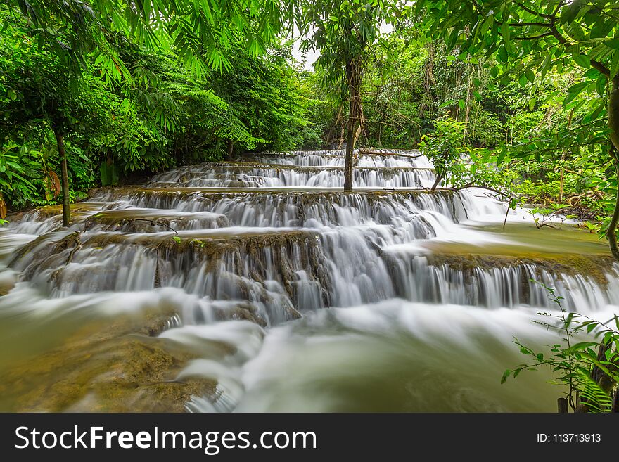 Noppiboon waterfall in Tropical Rain Forest at Sangkhlaburi , Kanchanaburi Province, Thailand