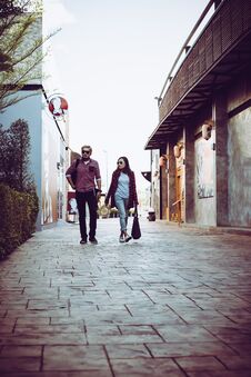 Portrait Of Hipster Couple Walking In The Street Urban. Couple E Stock Image