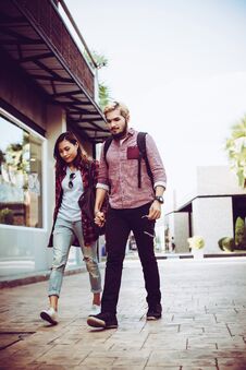 Portrait Of Hipster Couple Walking In The Street Urban. Couple E Stock Photography