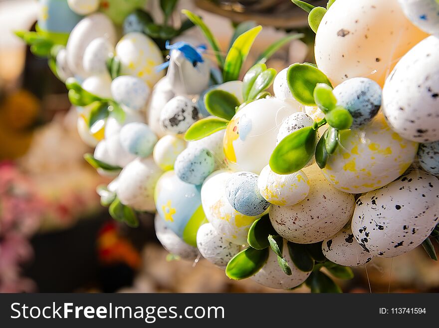 Easter wreath with different eggs.