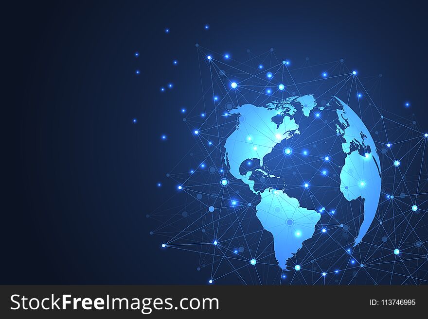 Global network connections with points and lines. Internet connection background. Abstract connection structure. Polygonal space background. Vector illustration.