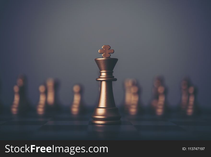King and Knight of chess setup on dark background . Leader and t