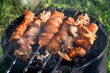 Shish Kebab On Skewers On Grill Royalty Free Stock Photos