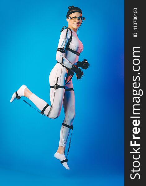 Motion capture actor cinema studio virtual reality female. Motion capture actor cinema studio virtual reality female