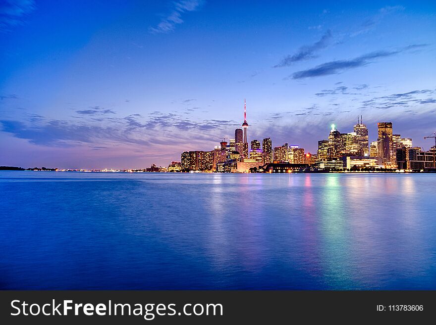 Skyline of Toronto in Canada from the lake Ontario