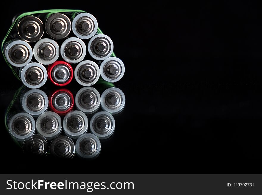 Batteries background energy supply and recycling concept with a copy of space