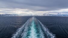 Wake Of A Cruise Ship Through Norwegian Sea Royalty Free Stock Photos
