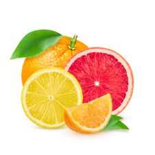 Isolated Citrus Fruits. Pieces Of Lemon, Pink Grapefruit And Orange Isolated On White Background Royalty Free Stock Images