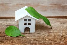 Toy House And Green Leaves Royalty Free Stock Photo