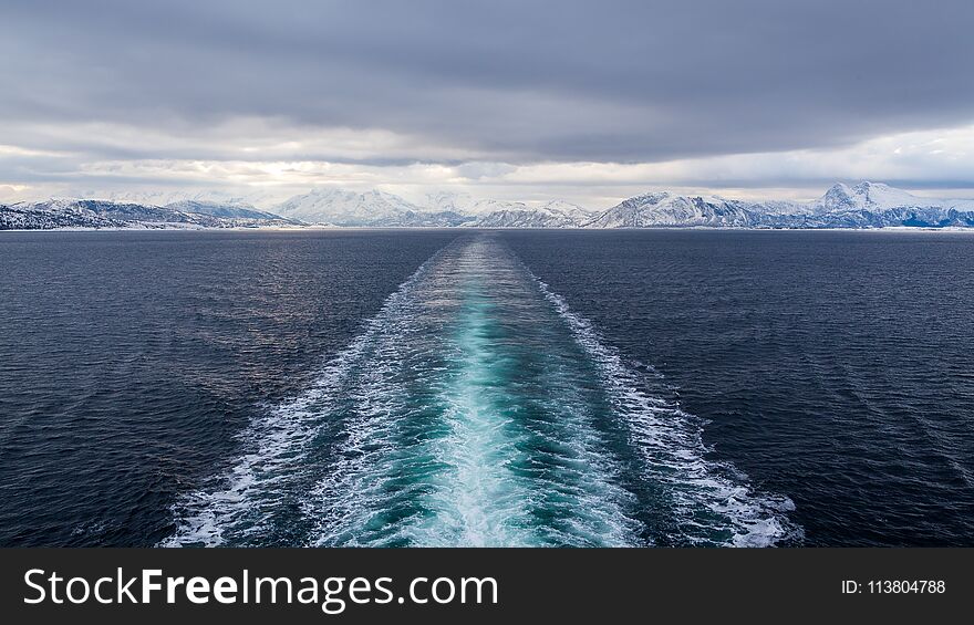 Wake of a cruise ship through Norwegian Sea