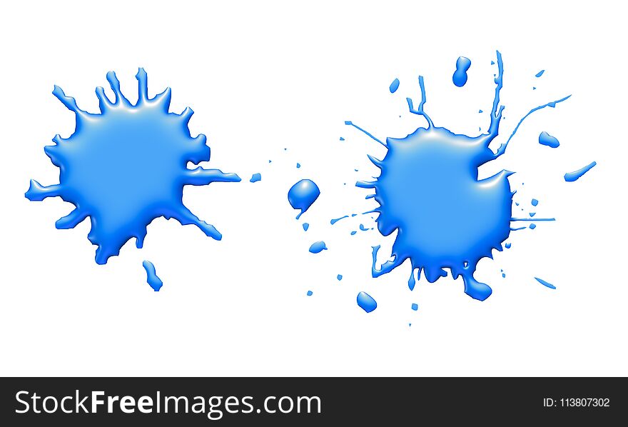 Ink splashes with blue color paint, 3d illustration