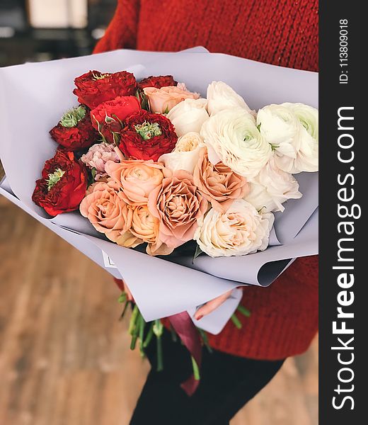 Red, Peach, and White Roses Bouquet