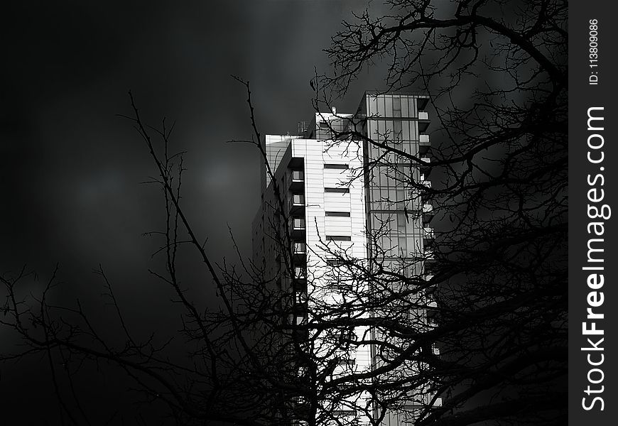 Grayscale Photo of Concrete High Rise Building