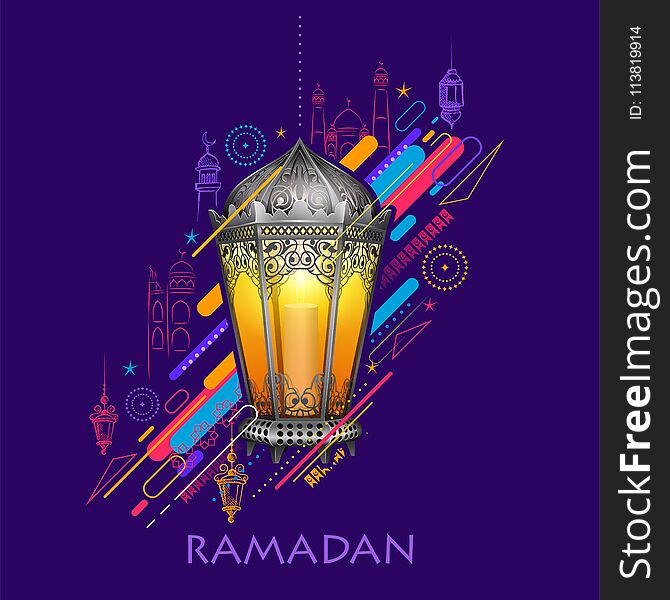 Ramadan Kareem Generous Ramadan greetings for Islam religious festival Eid with illuminated lamp