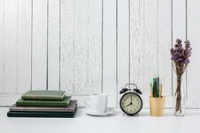 Education Workspace Background Concepts With White Wooden Vintage Wall Royalty Free Stock Photos Education Workspace Background Concepts With White Wooden Vintage Wall Royalty Free Stock Photos