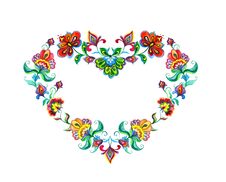 Heart With Eastern European Decorative Ethnic Flowers. Watercolor Ornament Of Easter Europe Stock Photography