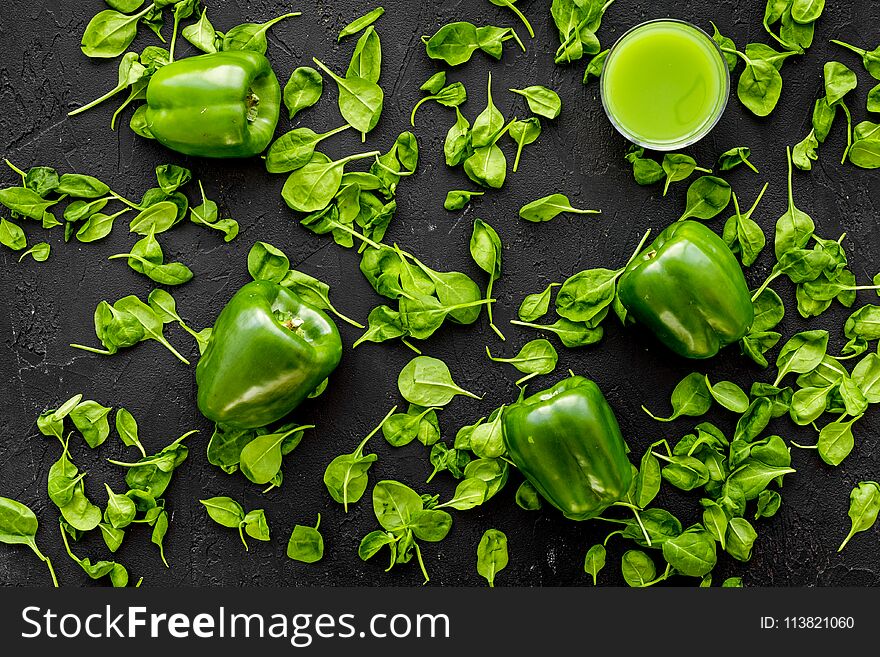 Fitness Greeny Drink With Vegetables On Dark Background Top View Mock-up