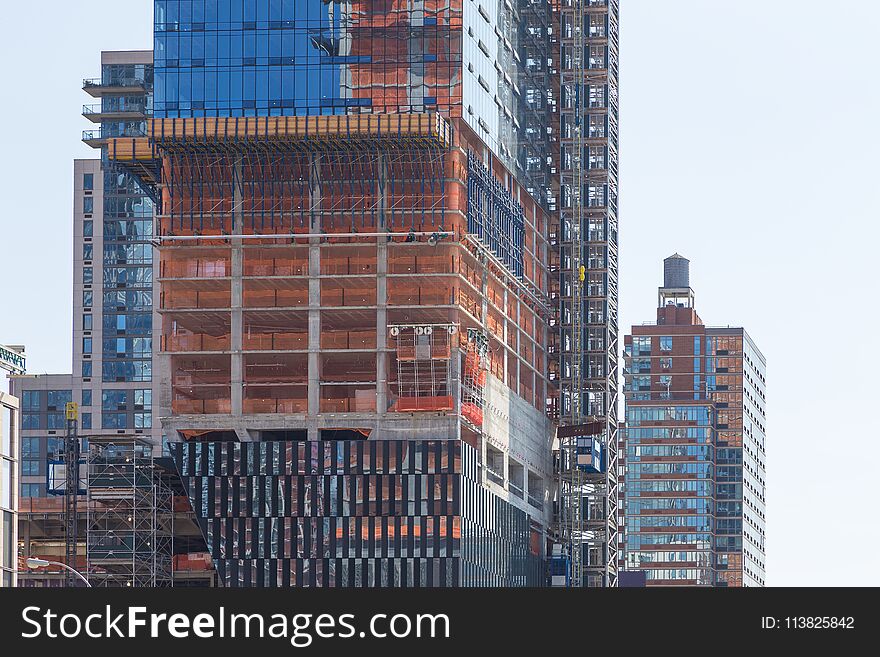 Facade of skyscrapers during construction, New York.