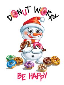 Vector Illustration Of Cartoon Snowman With Donuts Stock Photos