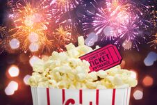 Popcorn And Ticket Royalty Free Stock Images