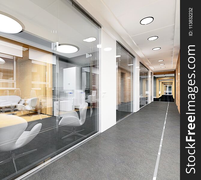 Corridor of modern office building 3D visualization. Corridor of modern office building 3D visualization