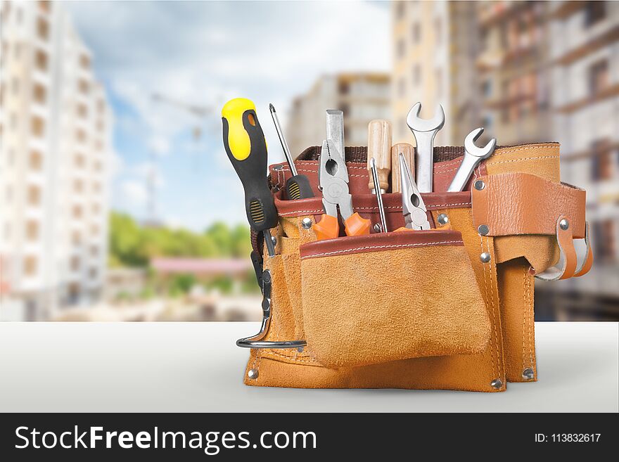 Tools tool belt activity yellow objects background object. Tools tool belt activity yellow objects background object