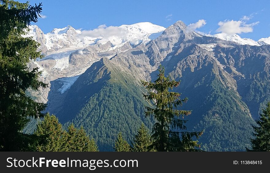 Hiking In Front Of Montagne Mont-blanc In France