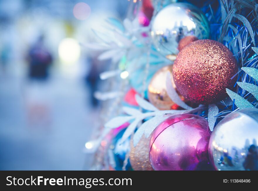 White christmas tree with ball ornament decoration on tree , copyspace for banner text or greeting