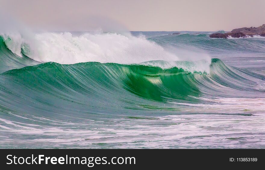 Big waves in a coastal in Costa Brava in Spain.