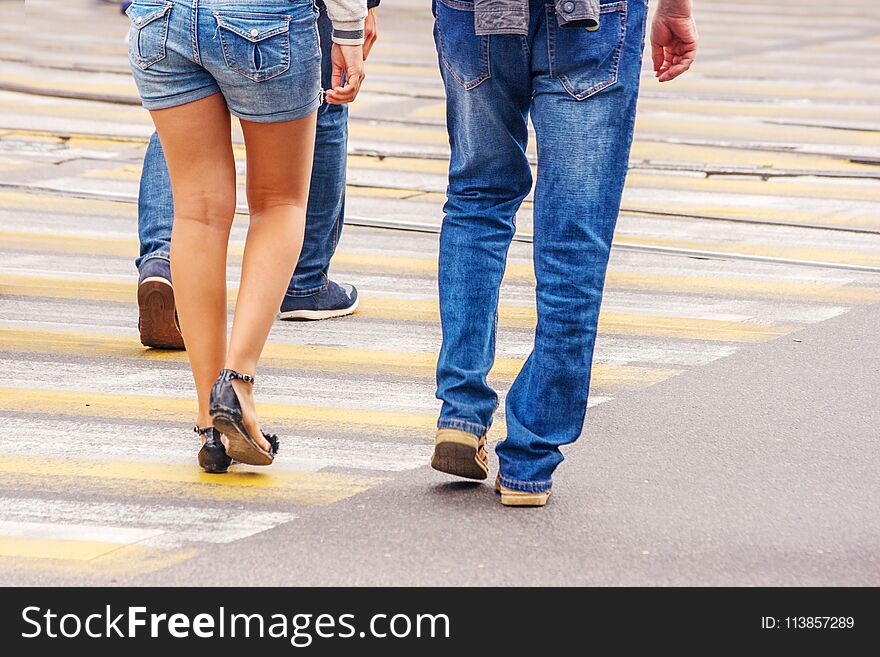 Crossroad With Walking Pedestrians