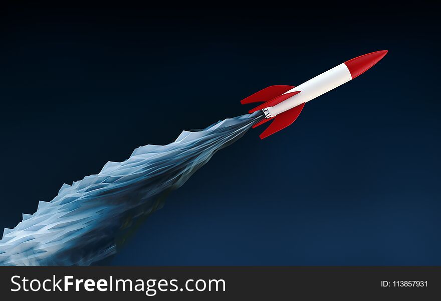 Toy rocket over blue background, 3D illustration