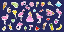 Set Of Girls Fashion Cute Patches, Fun Stickers, Badges, Pins And Stickers. Collection Different Elements. Princess And Royalty Free Stock Photography Set Of Girls Fashion Cute Patches, Fun Stickers, Badges, Pins And Stickers. Collection Different Elements. Princess And Royalty Free Stock Photography