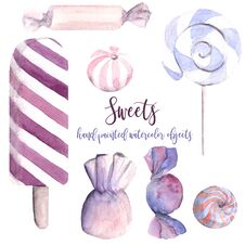 Hand Drawn Watercolor Illustration Sweets Candies Lollipop Ice C Royalty Free Stock Image