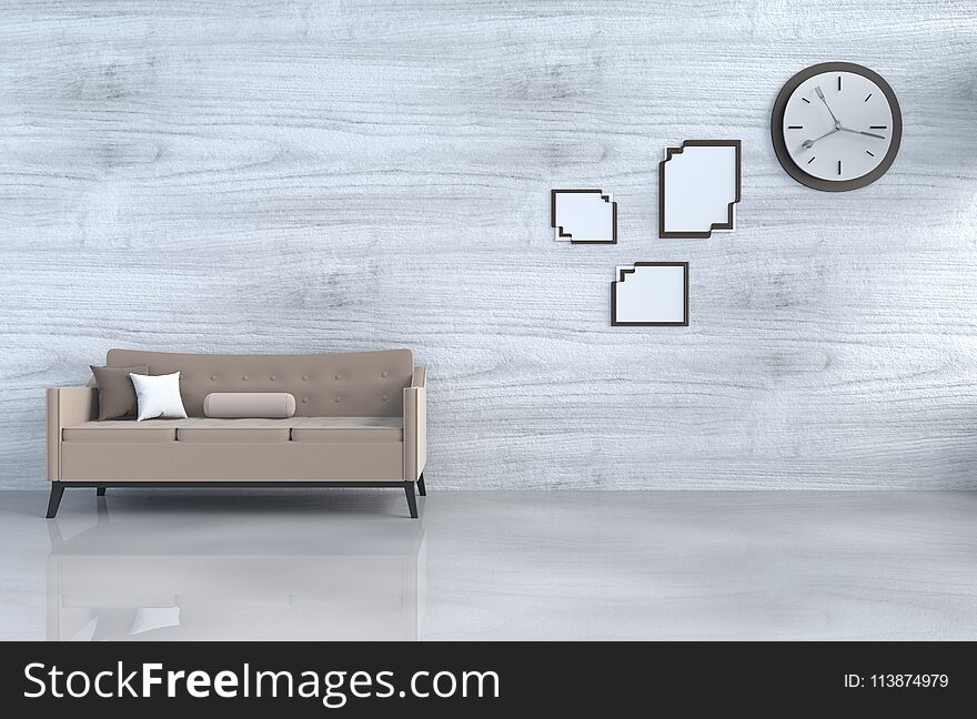 Loft Grey-White Living Room Decor With Sofa