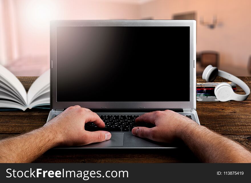 Laptop computer screen mockup using hand up