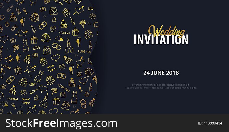 Wedding Invitation Tamplate With Doodle Elements On A Background. Save The Date Card. Vector Illustration.