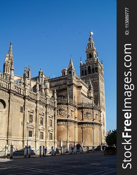 Cathedral and Giralda of Seville, one of the largest churches in the world and an outstanding example of the Gothic and Baroque architectural styles.