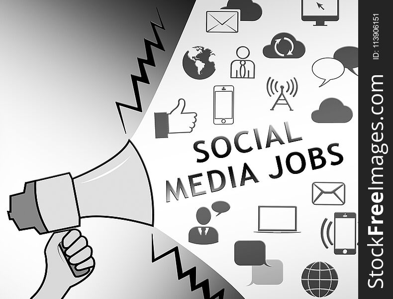 Social Media Jobs Representing Online Vacancies 3d Illustration