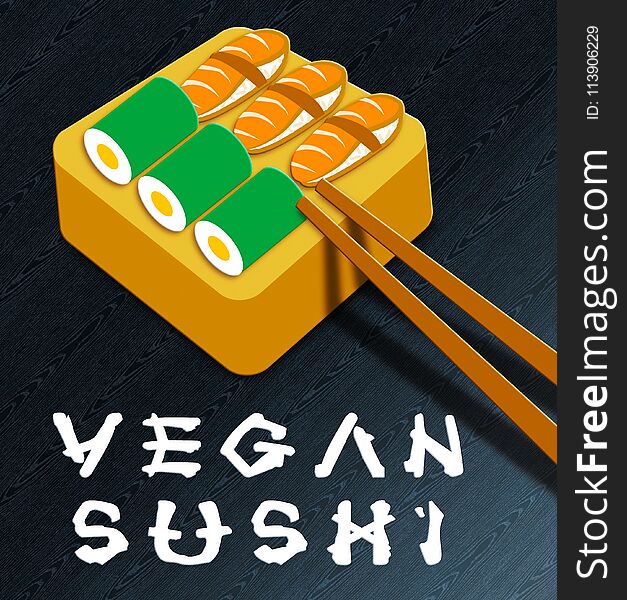 Vegan Sushi Showing Japan Cuisine 3d Illustration