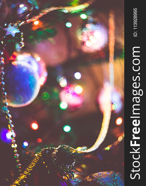 Christmas Lights and Decorations on Tree Retro