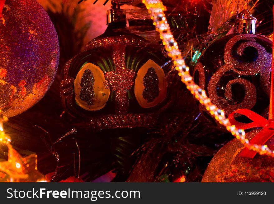 Christmas Lights And Decorations On Tree