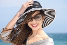 Beautiful Girl In Fashion Outfit Smiling By The Sea Royalty Free Stock Images Beautiful Girl In Fashion Outfit Smiling By The Sea Royalty Free Stock Images