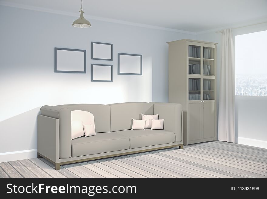 Modern living room with empty banner side