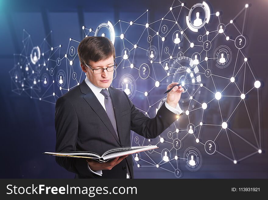 Businessman Drawing Digital Business Screen